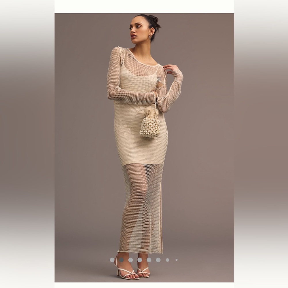 ✨ Sunday In Brooklyn anthropologie mesh rhinestone maxi dress slip NWT 1X Nude